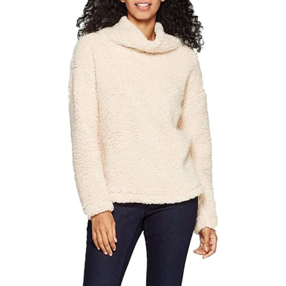 A‎ New Day Cream Super Soft Comfy Cowl Neck Sherpa Pullover Size Small Cozy